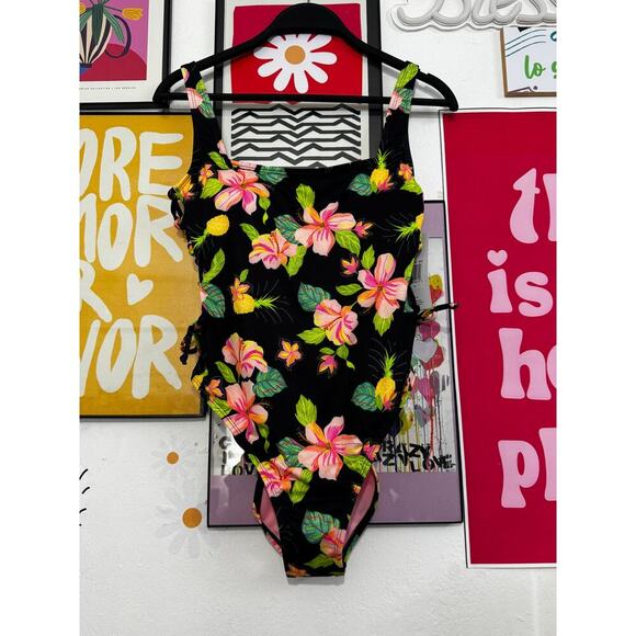 Hurley Other - Hurley One Piece Swimsuit - Size M - Black Floral Print - Moderate Coverage -NWT